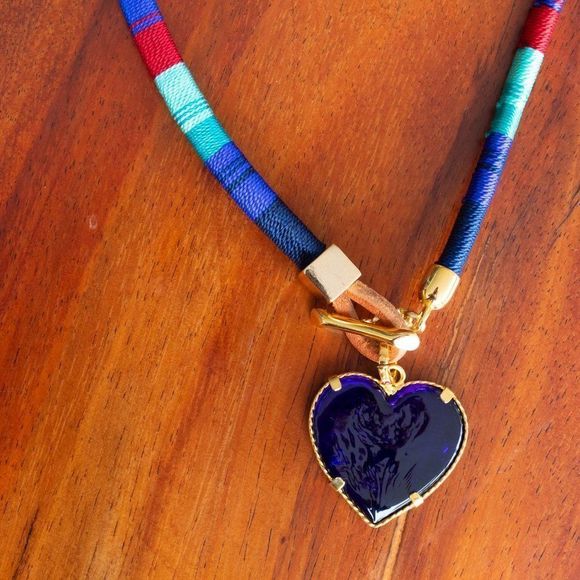 Handmade colorful necklace gold plated heavy new leather cord - Picture 3 of 4